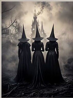 Unframed Canvas Print Witches Convene by the Haunted Castle 12x16-in Gothic Art